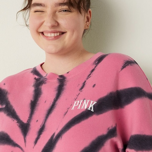 Vs Victorias Secret Pink Varsity Crew Sweater Jacket Top Dahlia Print S - Picture 4 of 8